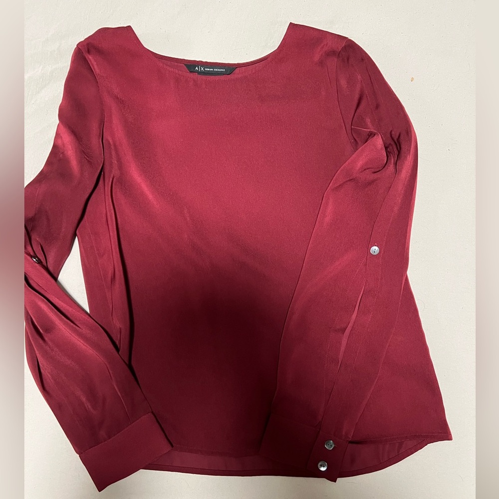 Armani Exchange Split Sleeve Blouse - Maroon